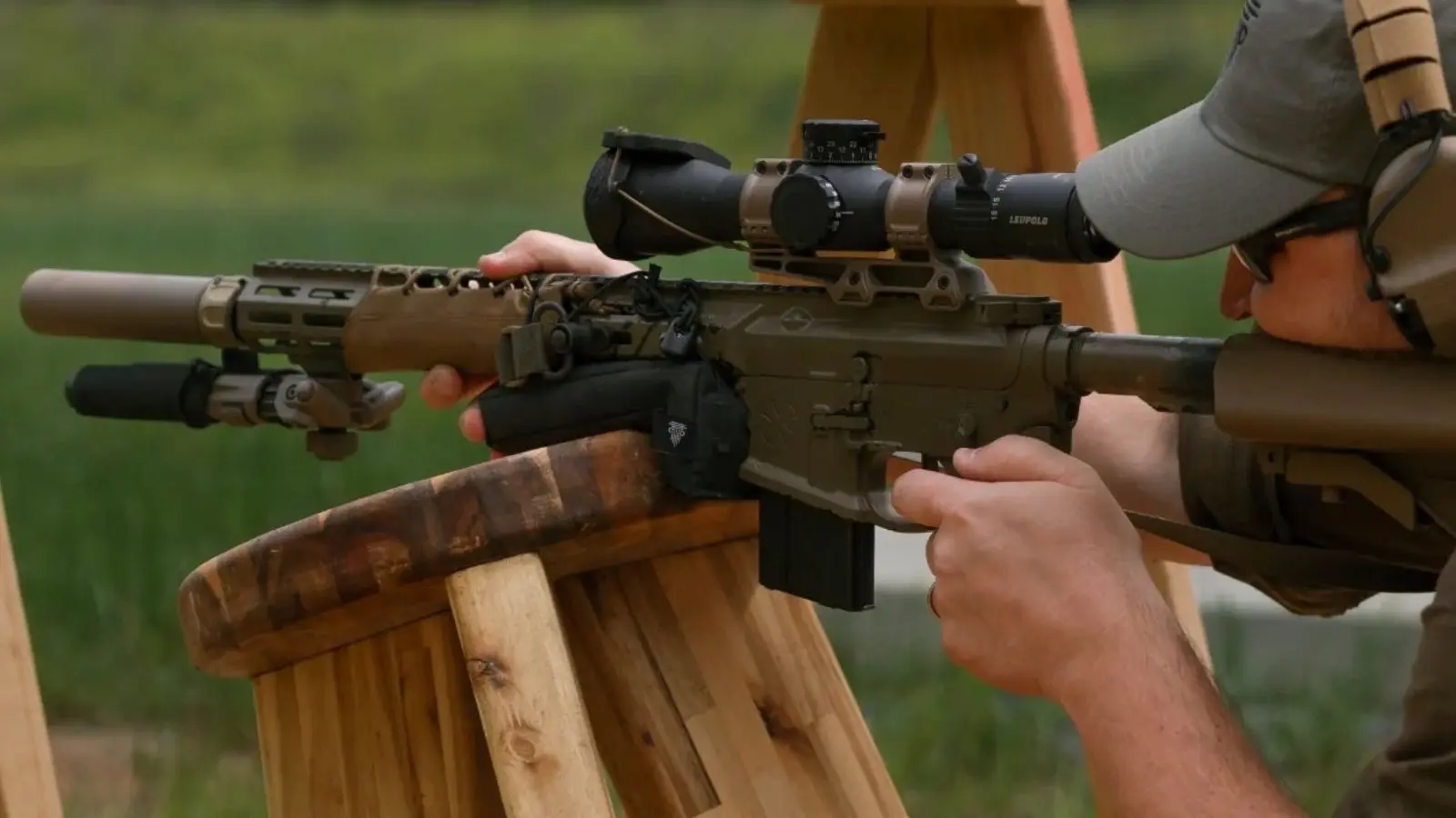 Precision shooter using Streamline Barricade Bag on supported rifle position