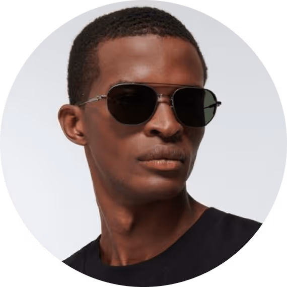 A man wearing sunglasses and a black shirt.