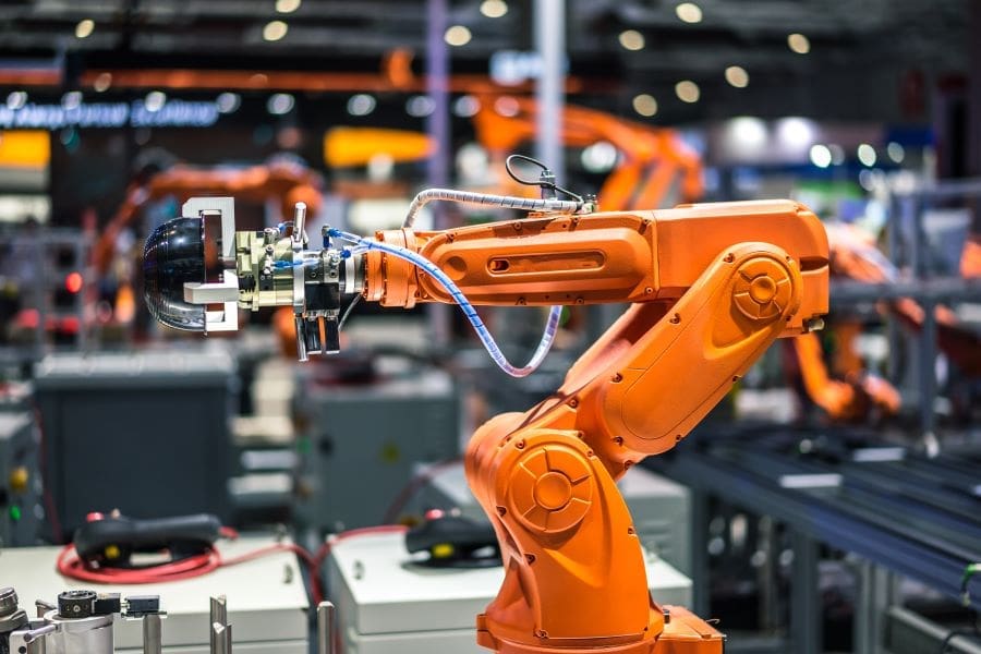 an orange robotic arm