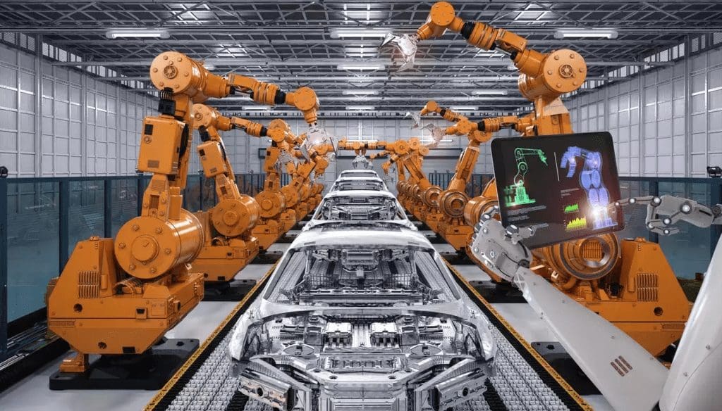robots working on a car