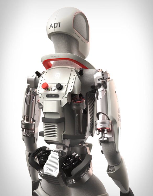 Apptronik Apollo humanoid robot rear view showing modular design and battery compartment