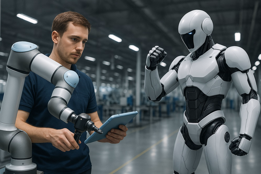 Collaborative robot working alongside human in manufacturing environment