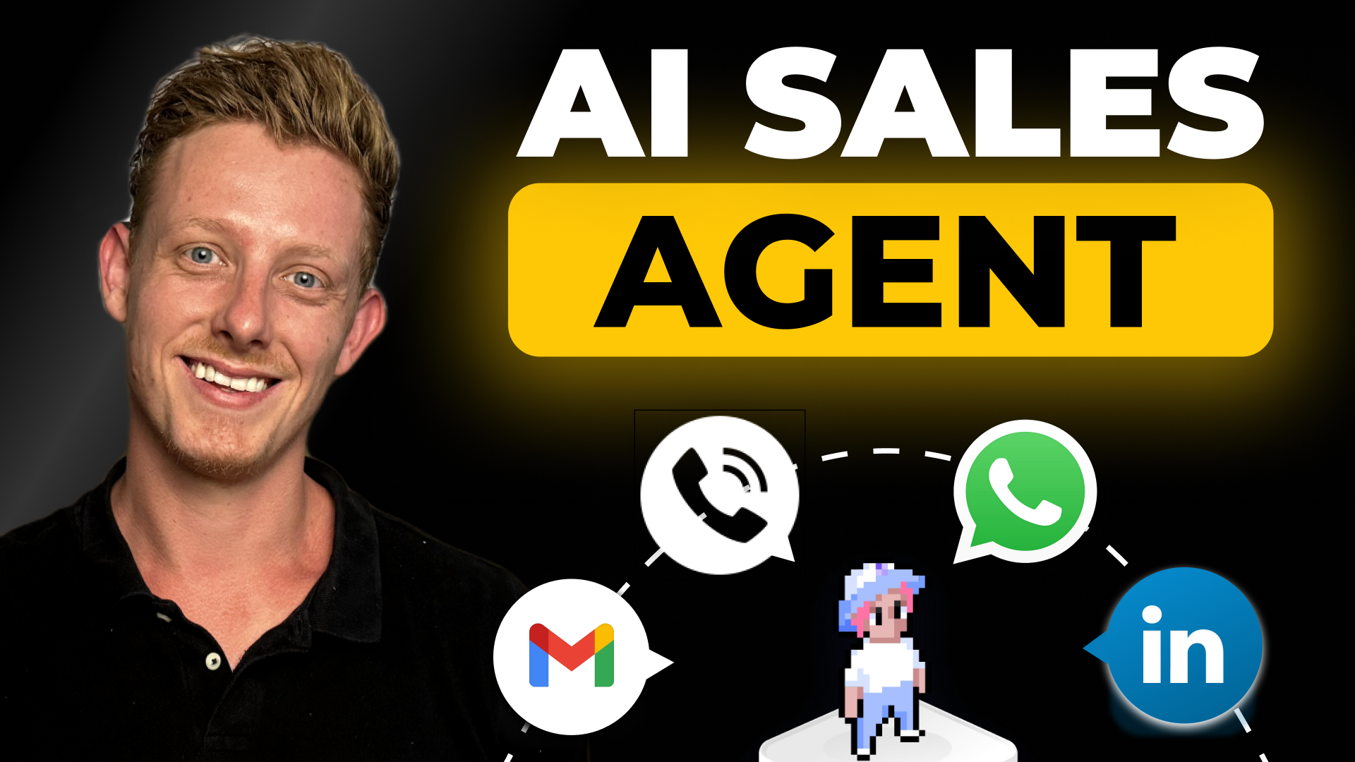 AI Sales Agent promotional image with communication platform icons
