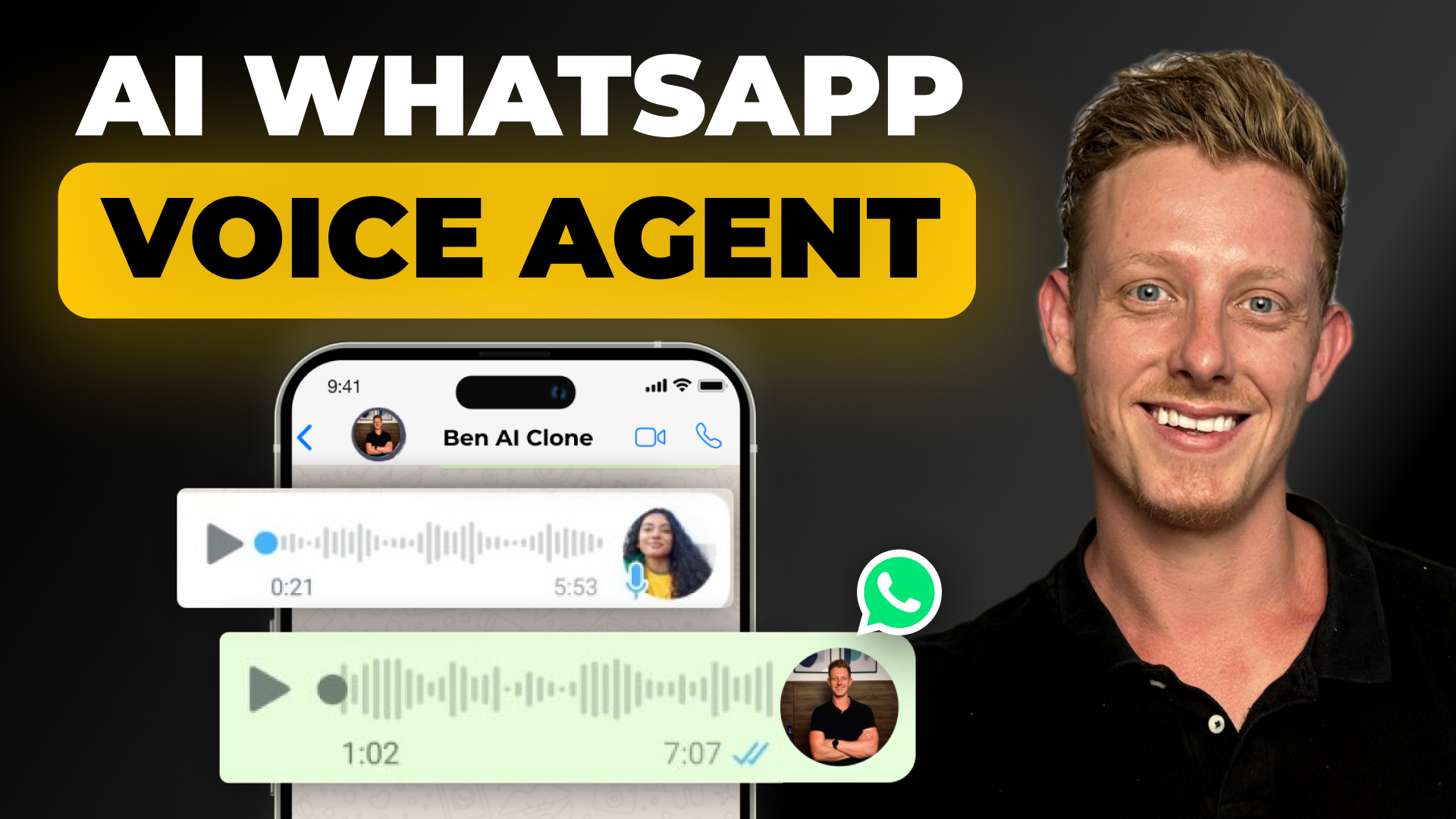 AI WhatsApp voice agent with phone screen showing voice message interface