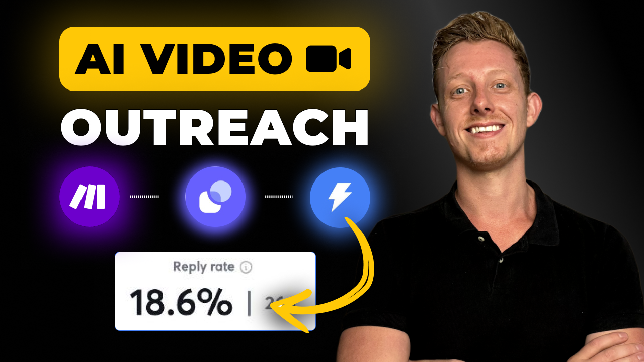AI Video Outreach with 18.6% reply rate, smiling man in black shirt