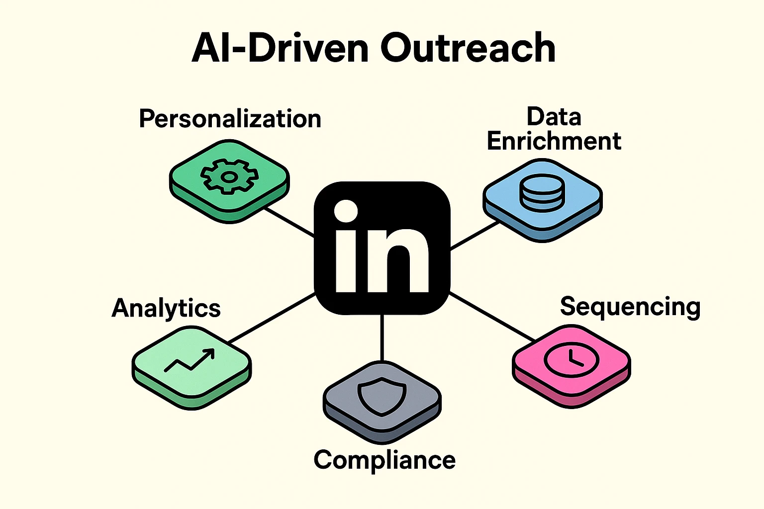 AI-powered LinkedIn outreach pillars: personalization, data enrichment, sequencing, compliance, and analytics
