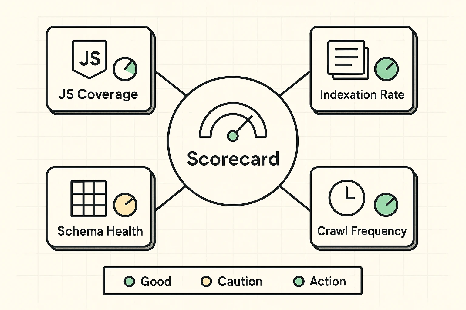 A practical scorecard layout to assess AI indexation health across prioritized metrics—designed to guide remediation choices and business-impact prioritization.