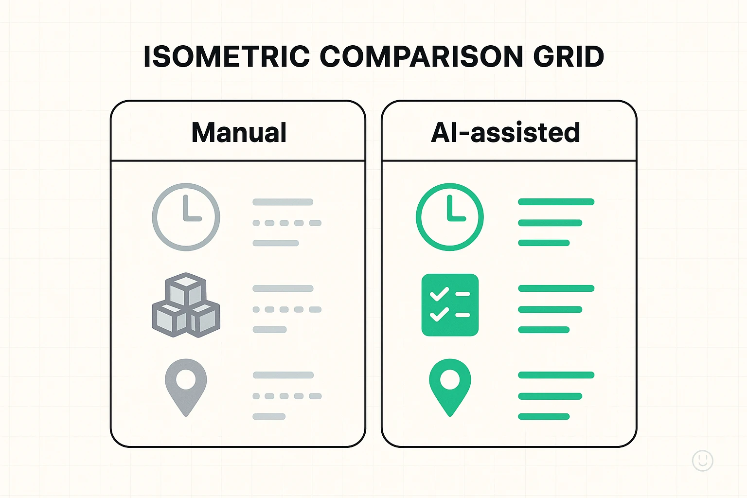 The Power of AI in GBP Content Creation A concise Manual vs AI-assisted comparison across time, consistency, and localization—visual indicators emphasize where AI adds efficiency and scale.