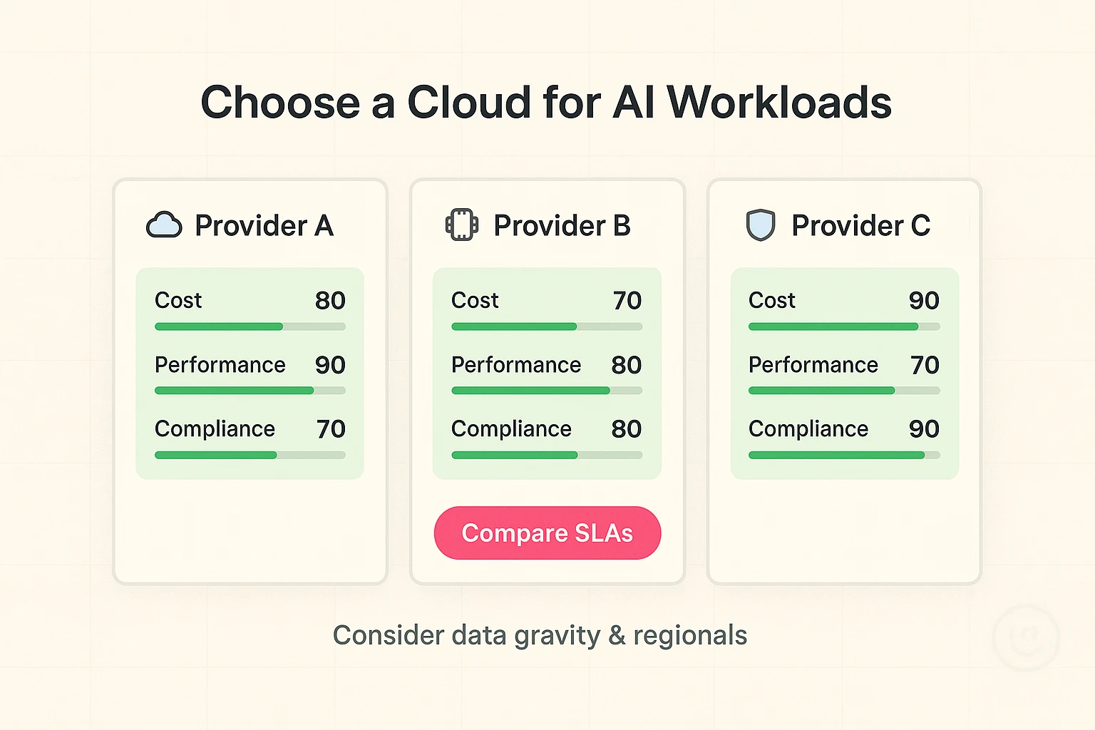 A side-by-side cloud comparison that highlights cost, performance, and compliance tradeoffs—designed to guide cloud-provider selection for AI-first infrastructures.