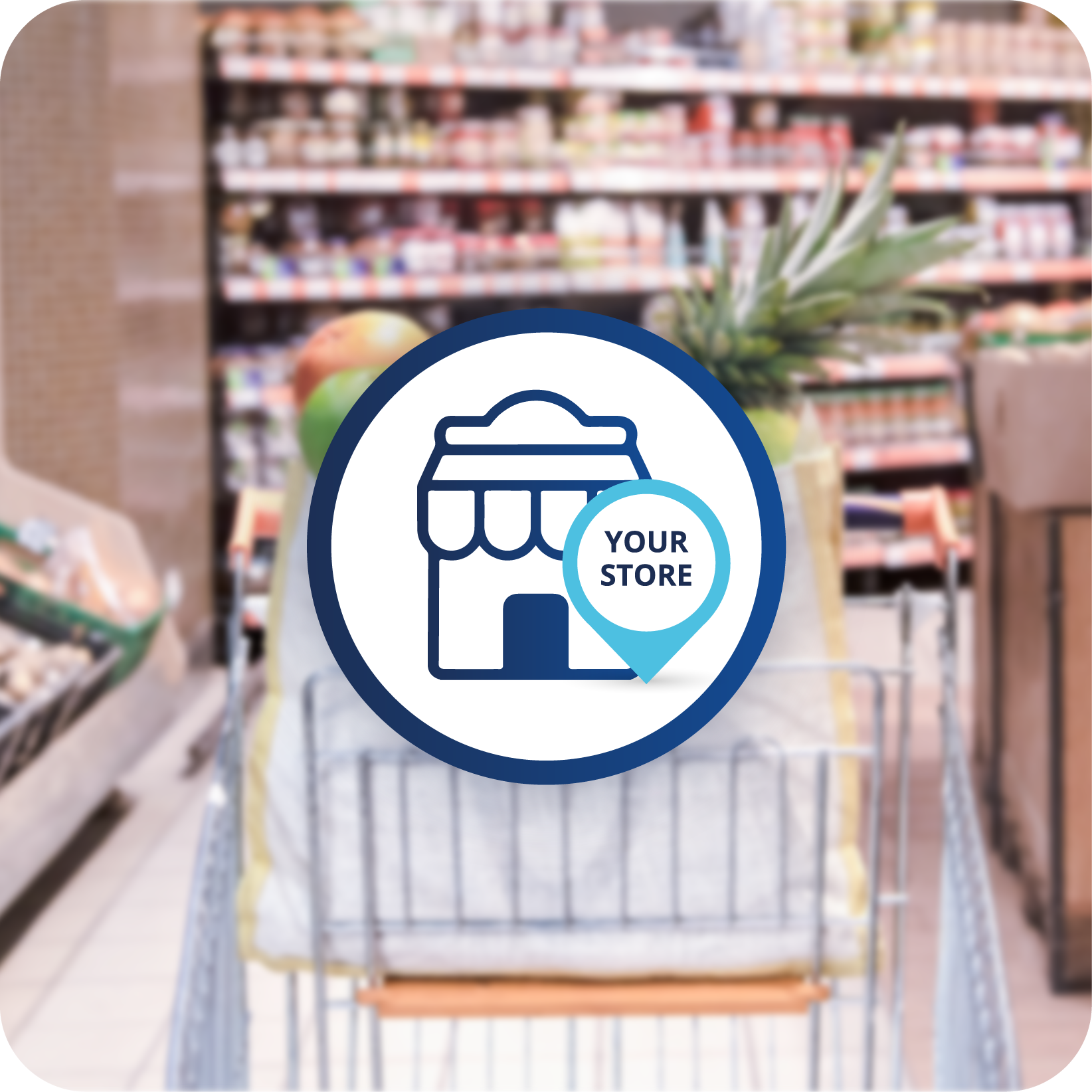 Grocery store photo with icon