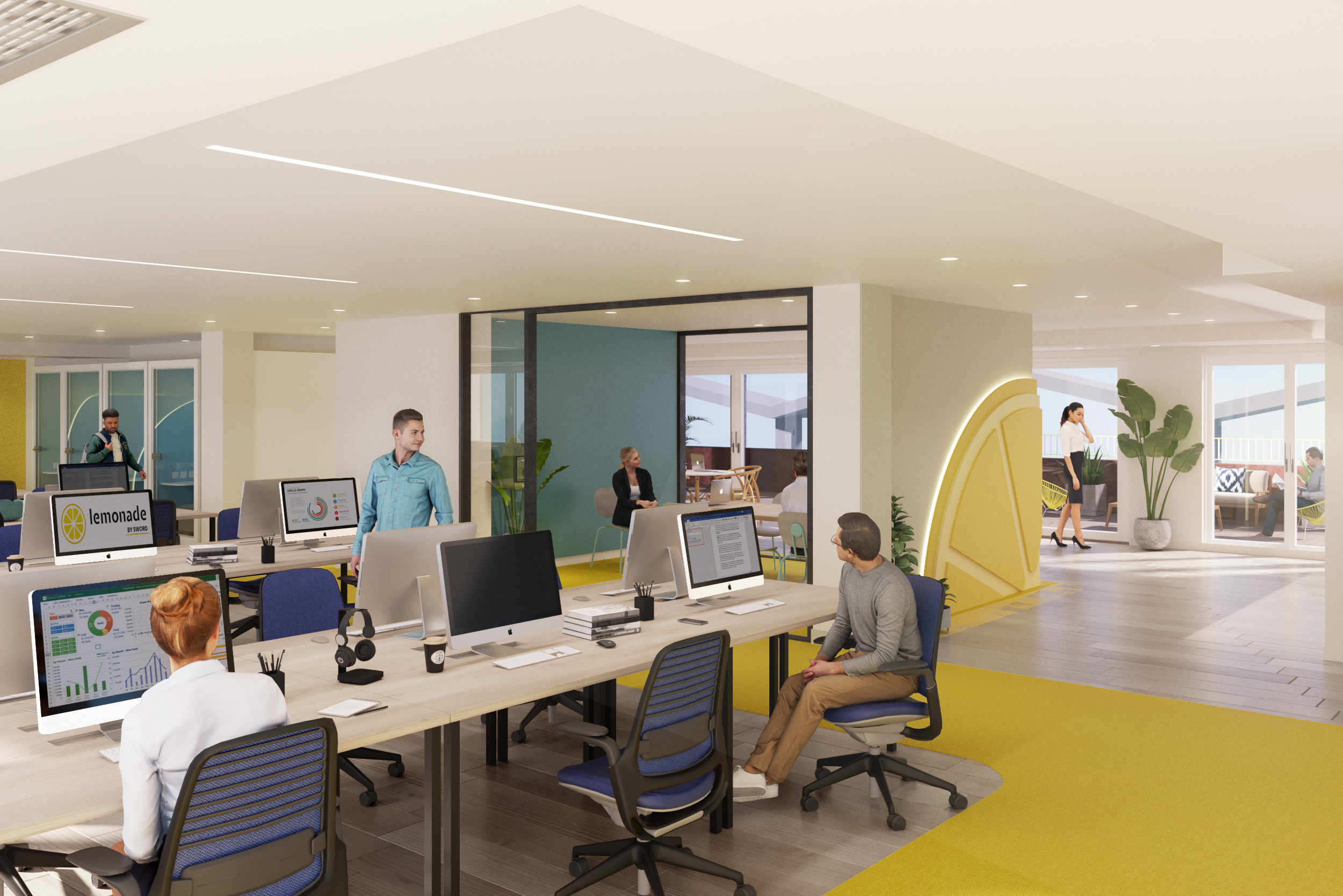 Lemonade Software Development office — bold branded workspace Barcelona