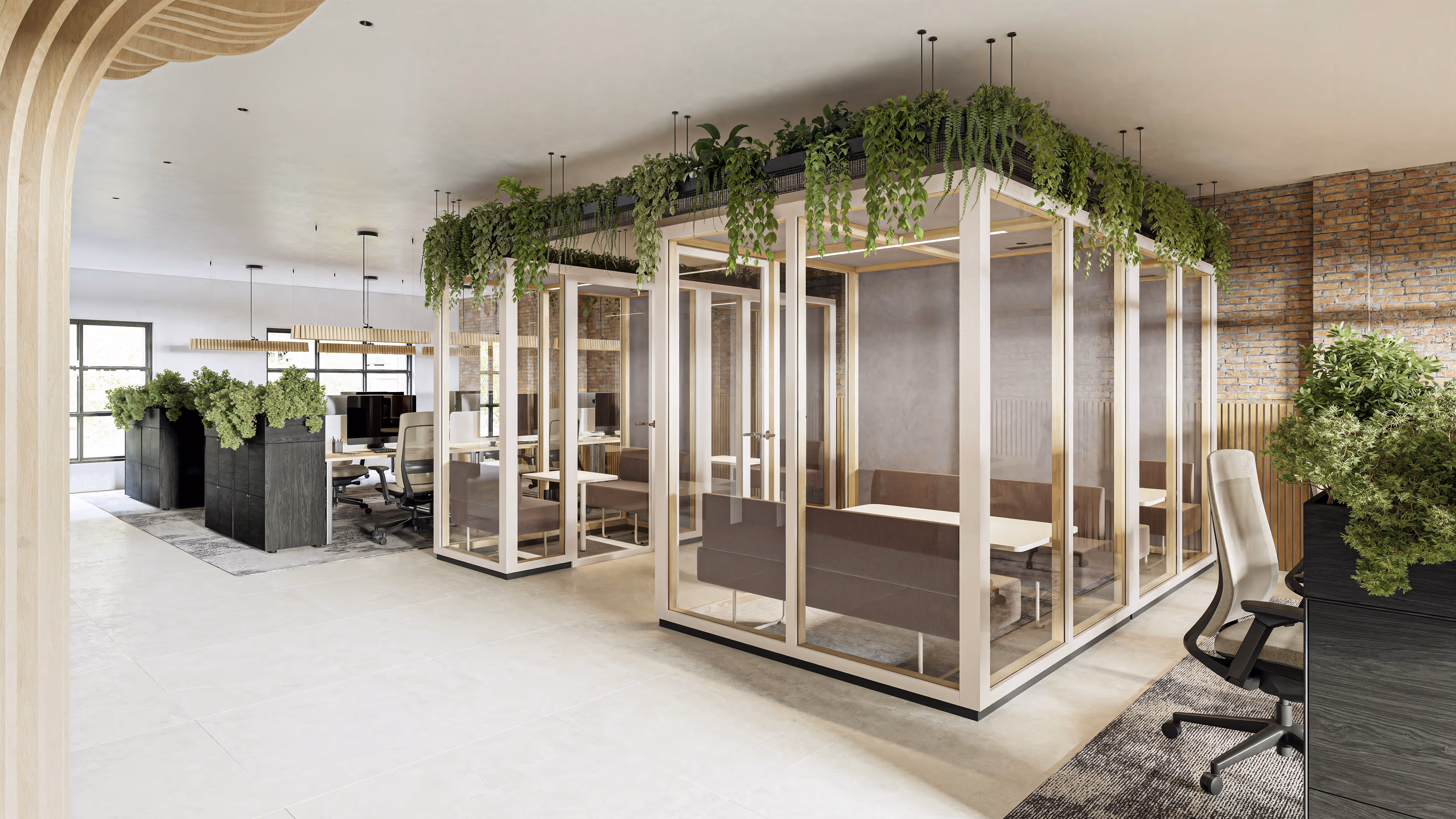 Render of workspace designed by Planique