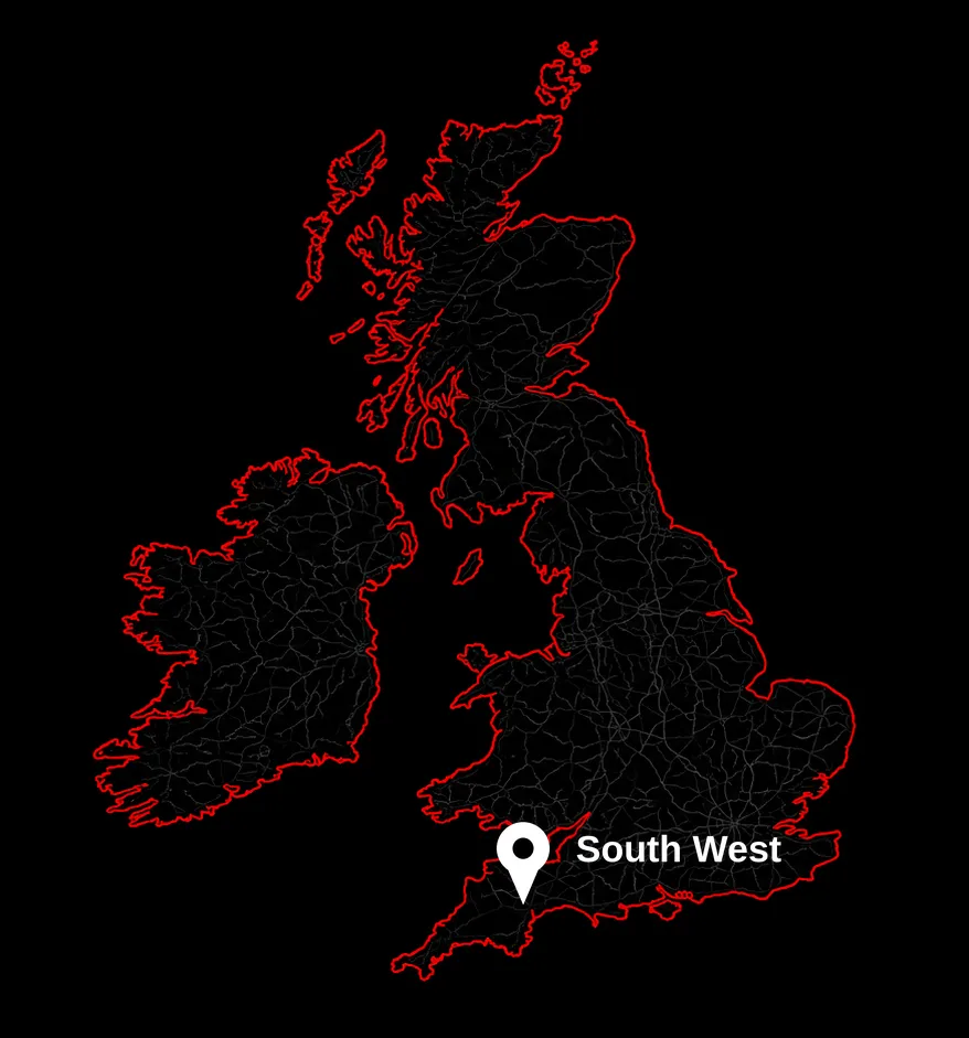 Map of MSB Group's South West steel construction coverage area