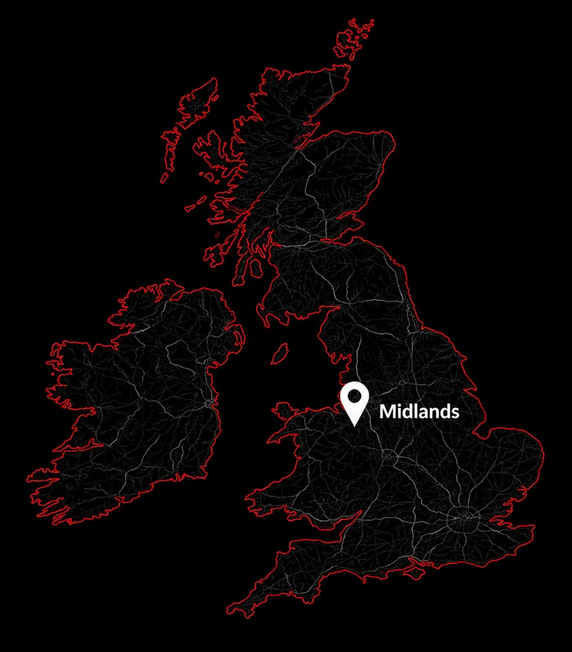 Map of MSB Group's Midlands steel construction coverage area