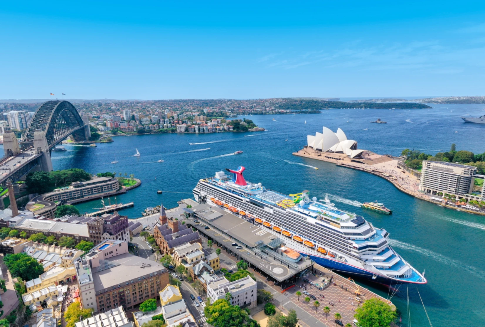 Aerial view of Sydney Harbour Bridge, Opera House and Circular Quay