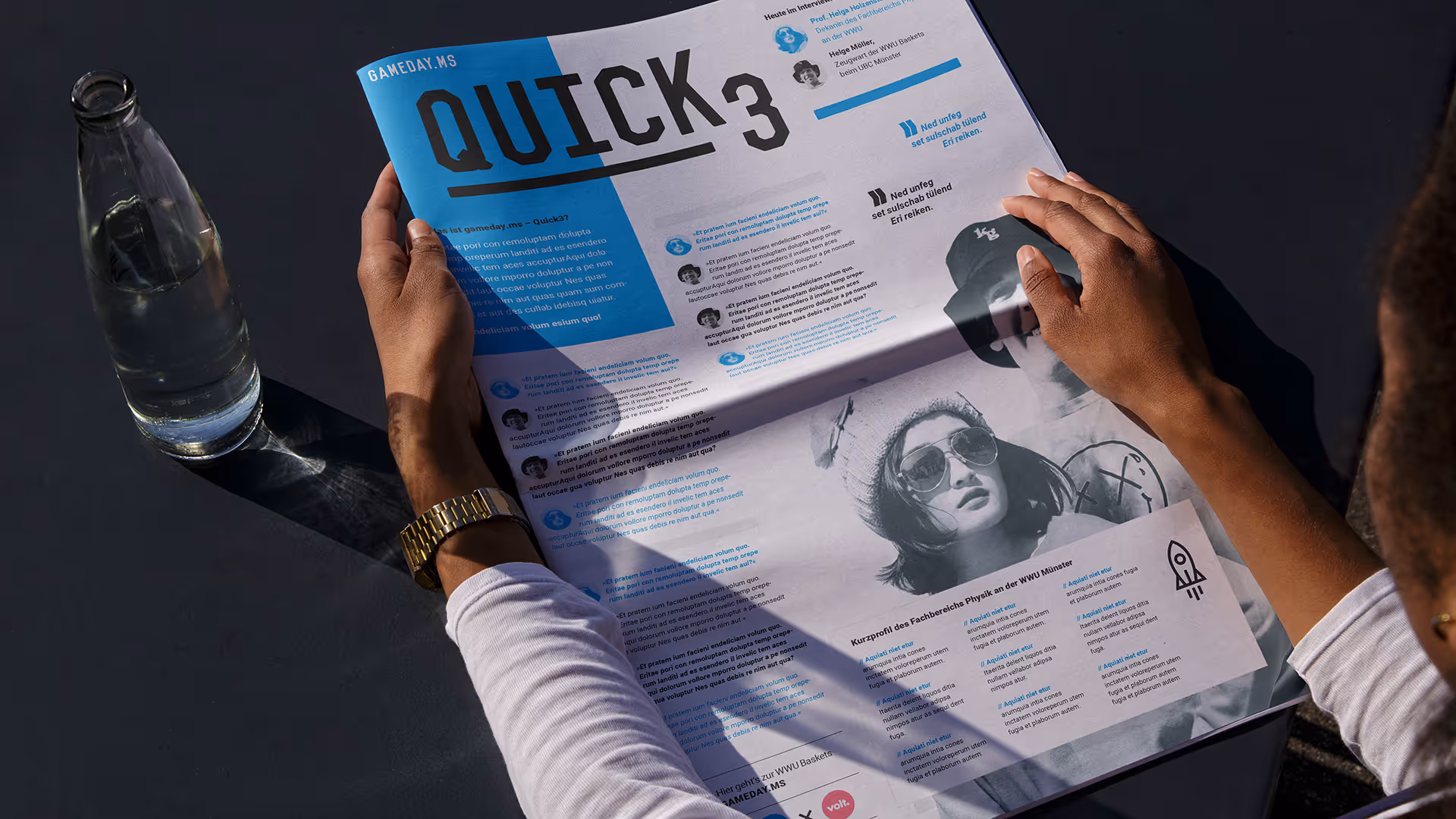 Die Gestaltung der Quick3-Artikel für die Uni Baskets, veröffentlicht in der Münsterschen Zeitung