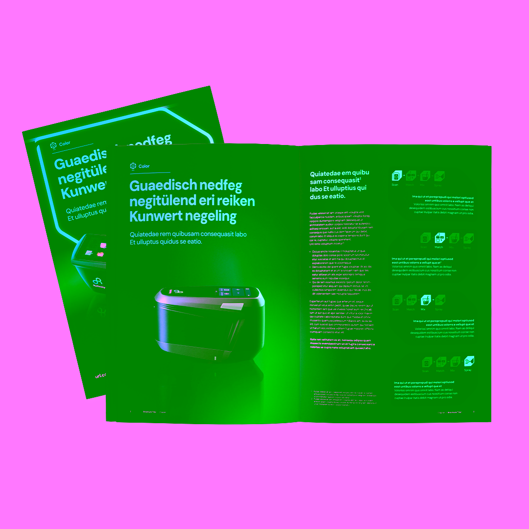 A Refinity print flyer on a light background