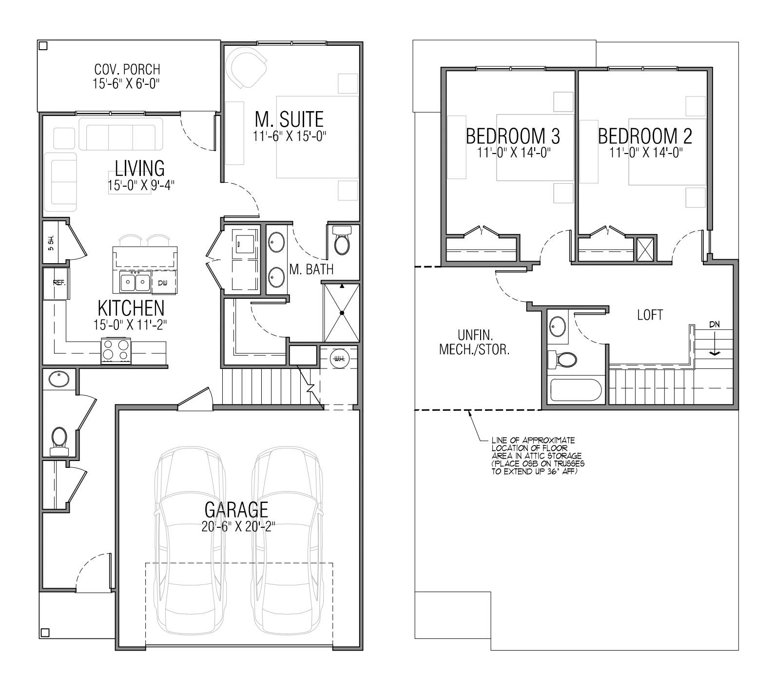 2D floor plan rendering for a multi-level cottage in Tallahassee featuring 3 bedrooms, an attached two-car garage, dedicated office space, and a private fenced backyard.