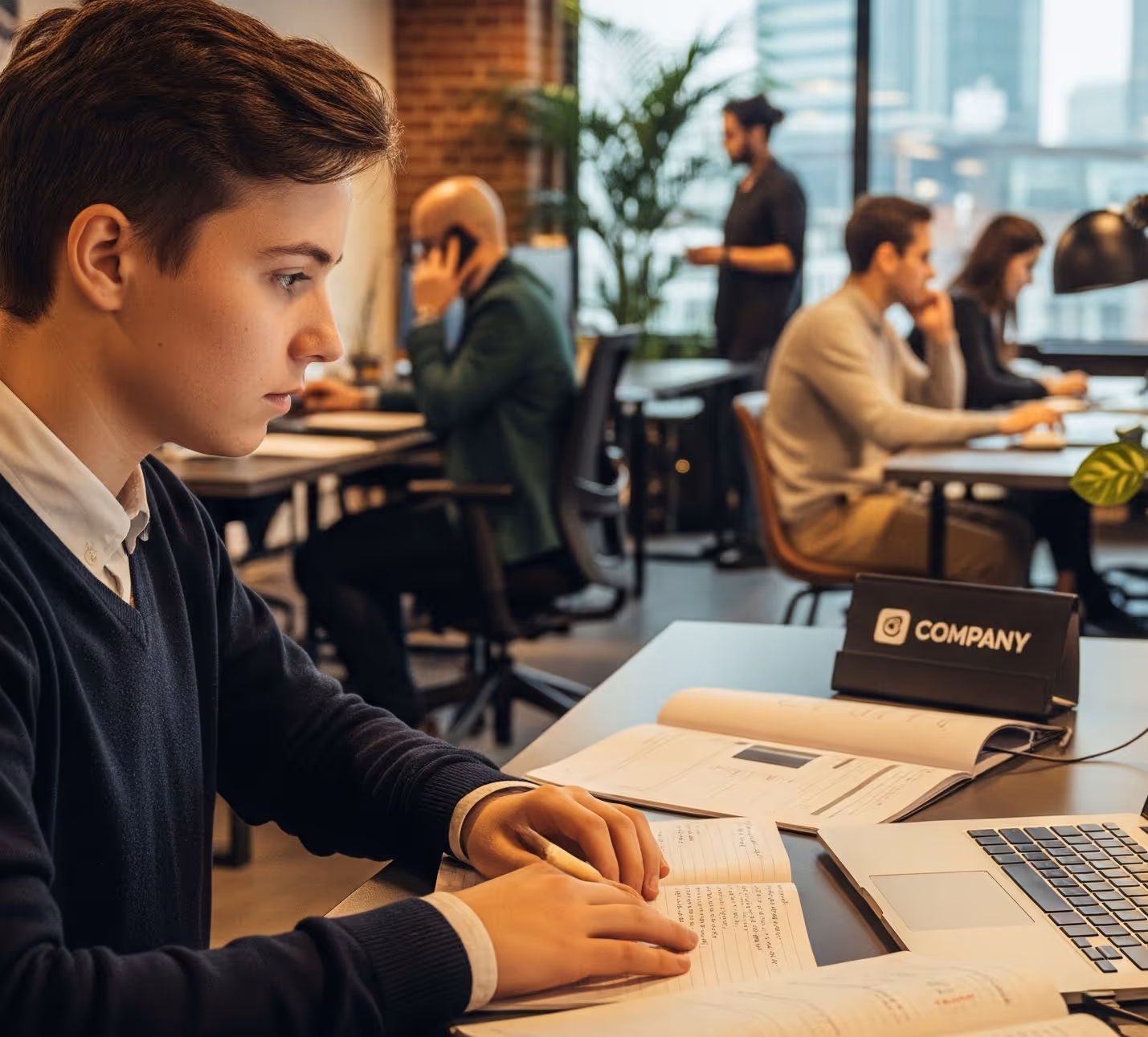 Diverse students comparing financial aid plans for virtual courses