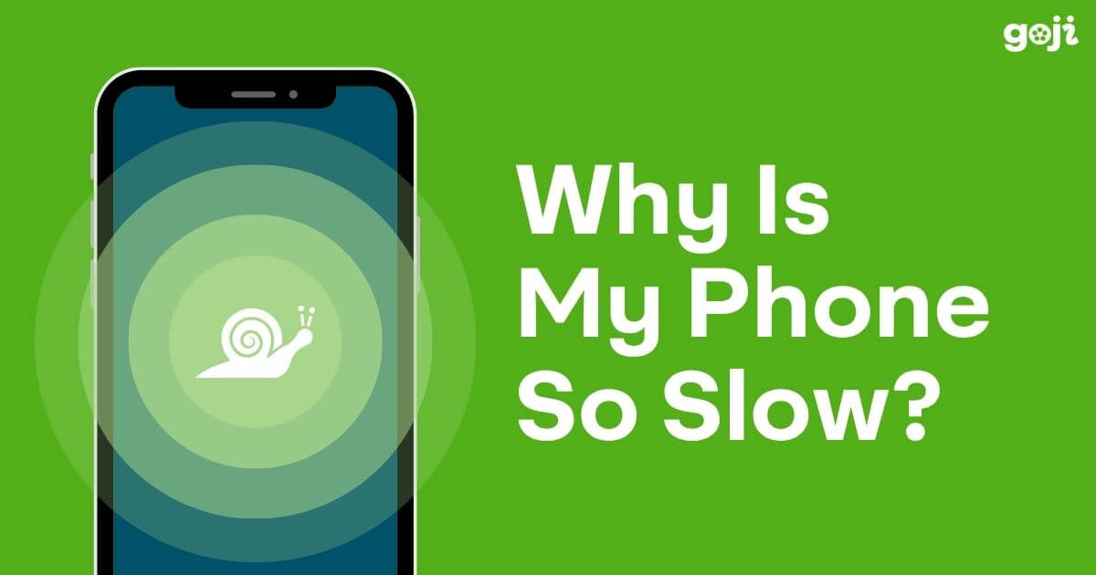 Graphic of a smartphone with a snail on the screen to indicate a slow running phone.
