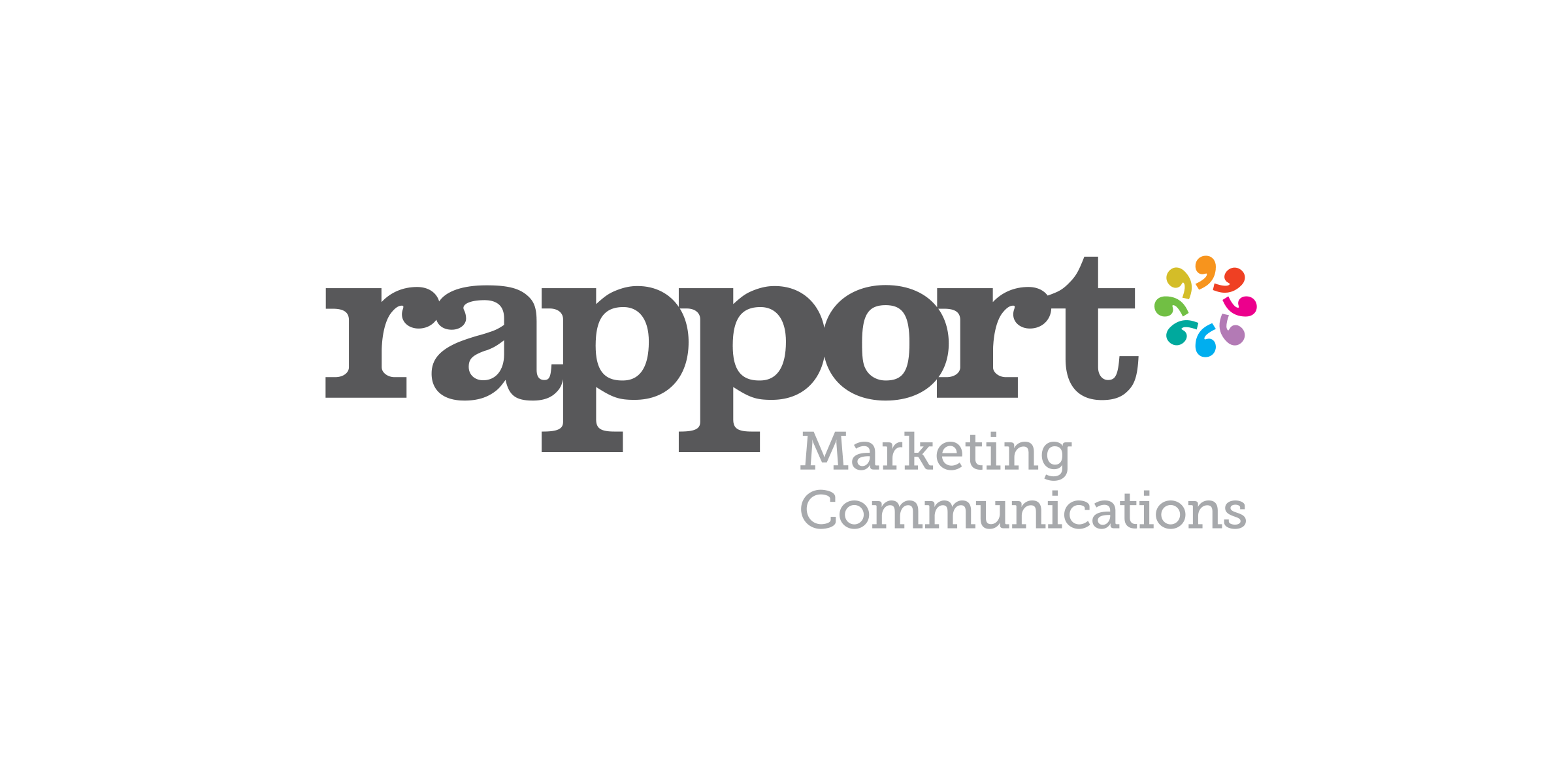 Rapport logo design featuring quote symbol brand mark and wordmark
