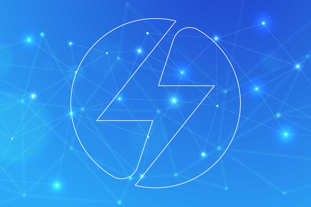 Graphic of a network on blue background overlayed with white outline version of the PwrTPO icon.