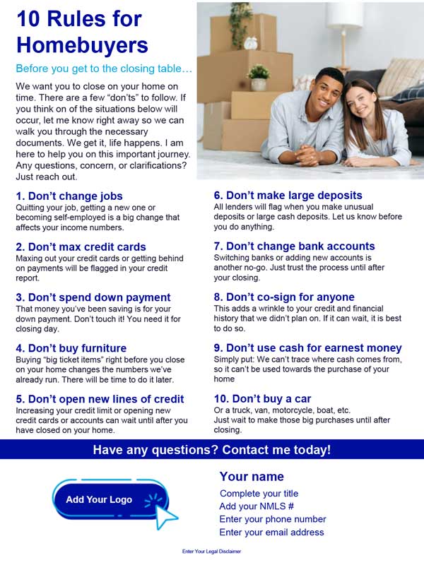 10 Rules for Homebuyers flyer image.