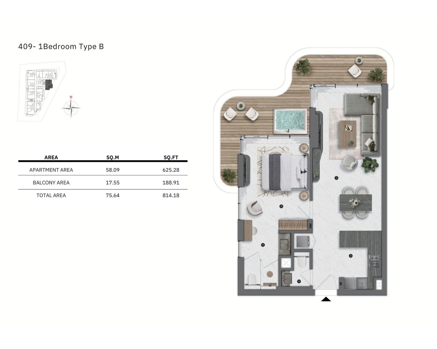 1 Bedroom floor plan - Bond Living