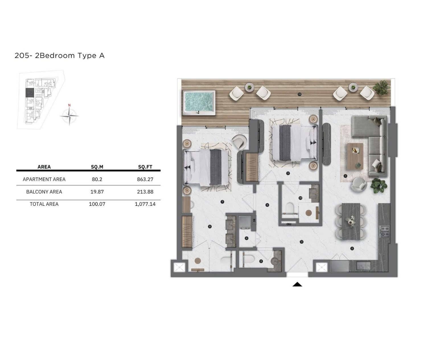 2 Bedroom floor plan - Bond Living