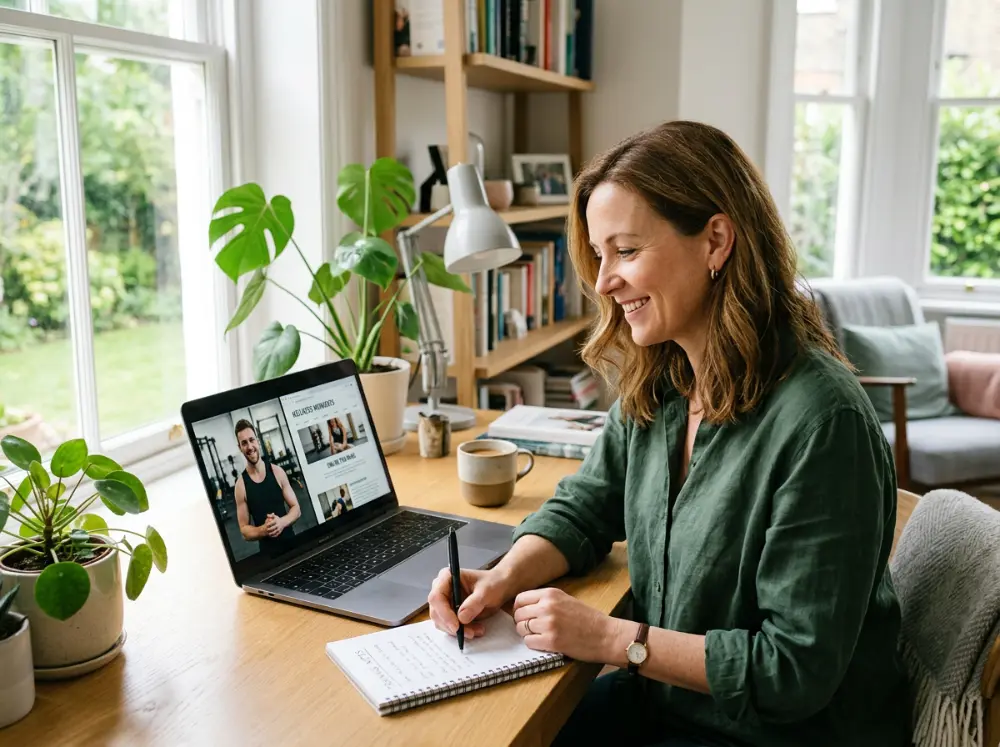Participante suivant une formation à distance en visio depuis son bureau