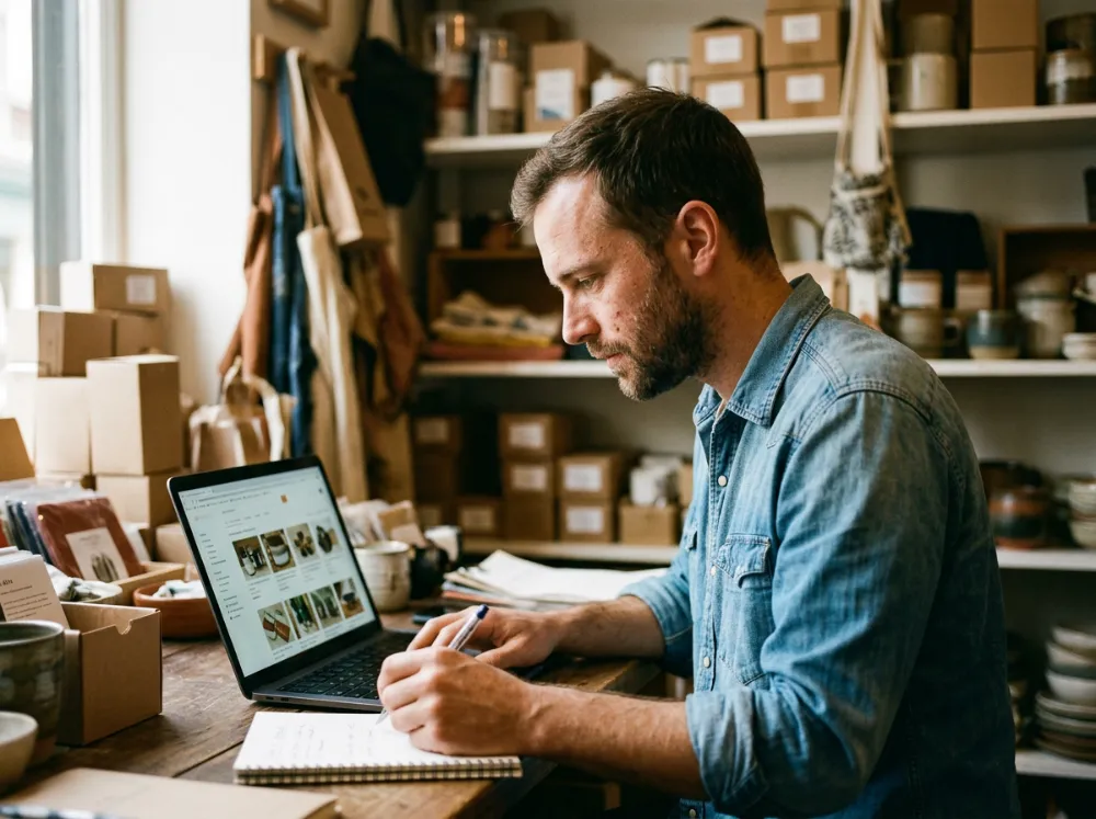 Commerçant vérifiant la position de sa boutique en ligne dans les résultats de Google