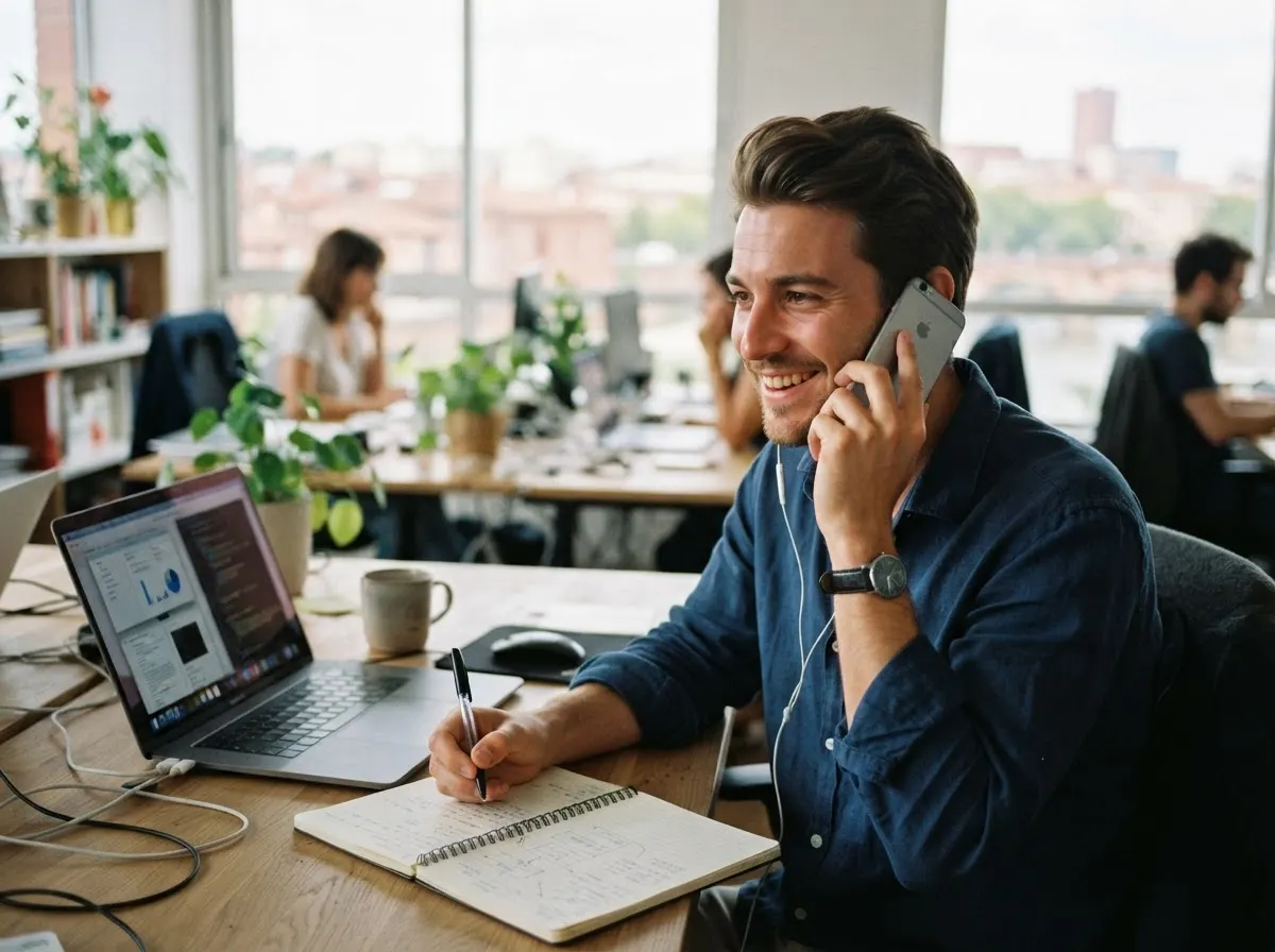 Échange téléphonique avec l'agence web pour préparer un projet de site internet