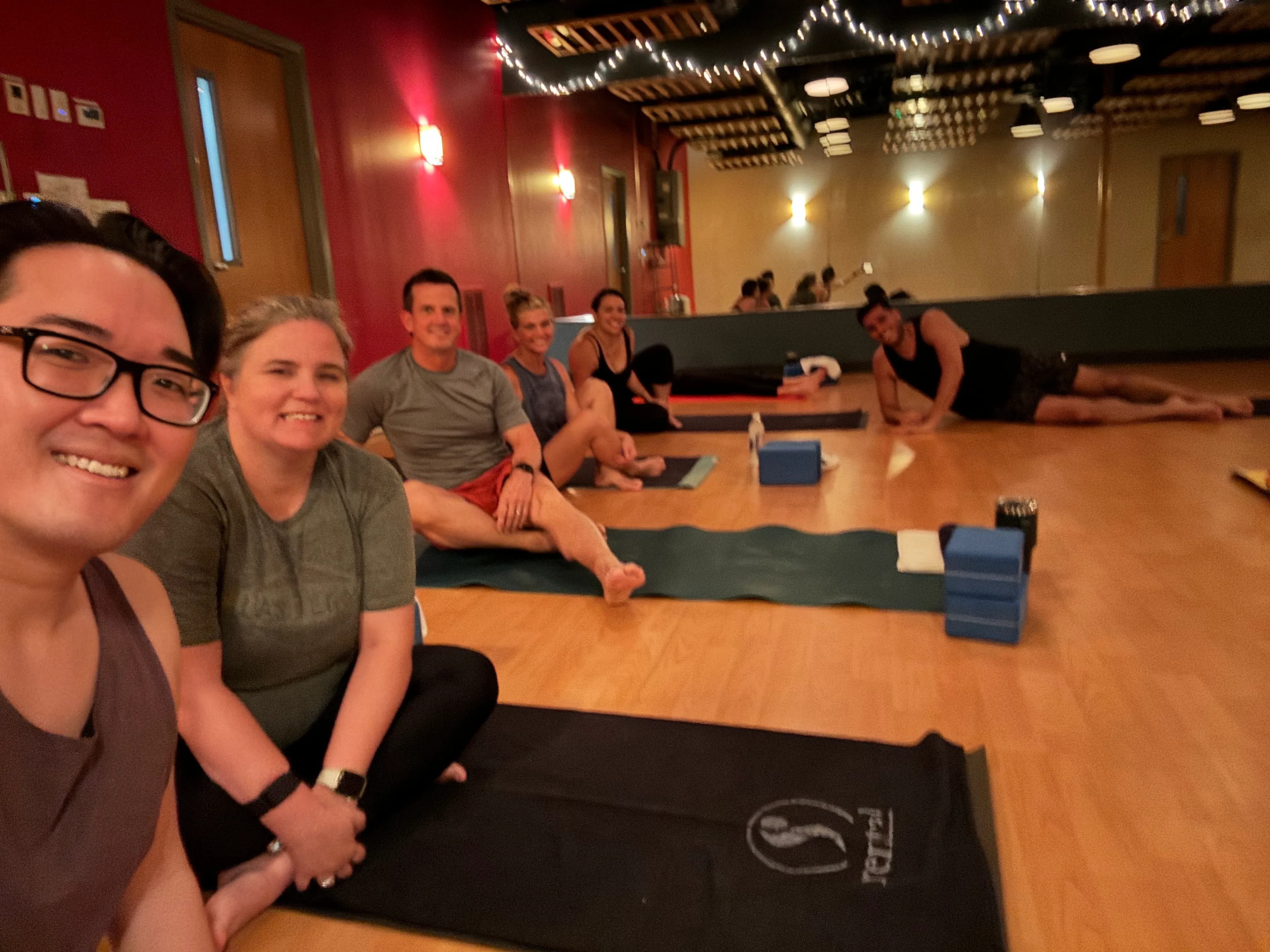 Vero team group selfie at a team fitness class