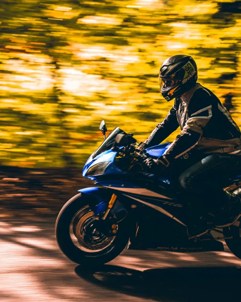 Rider on a sport motorcycle at speed