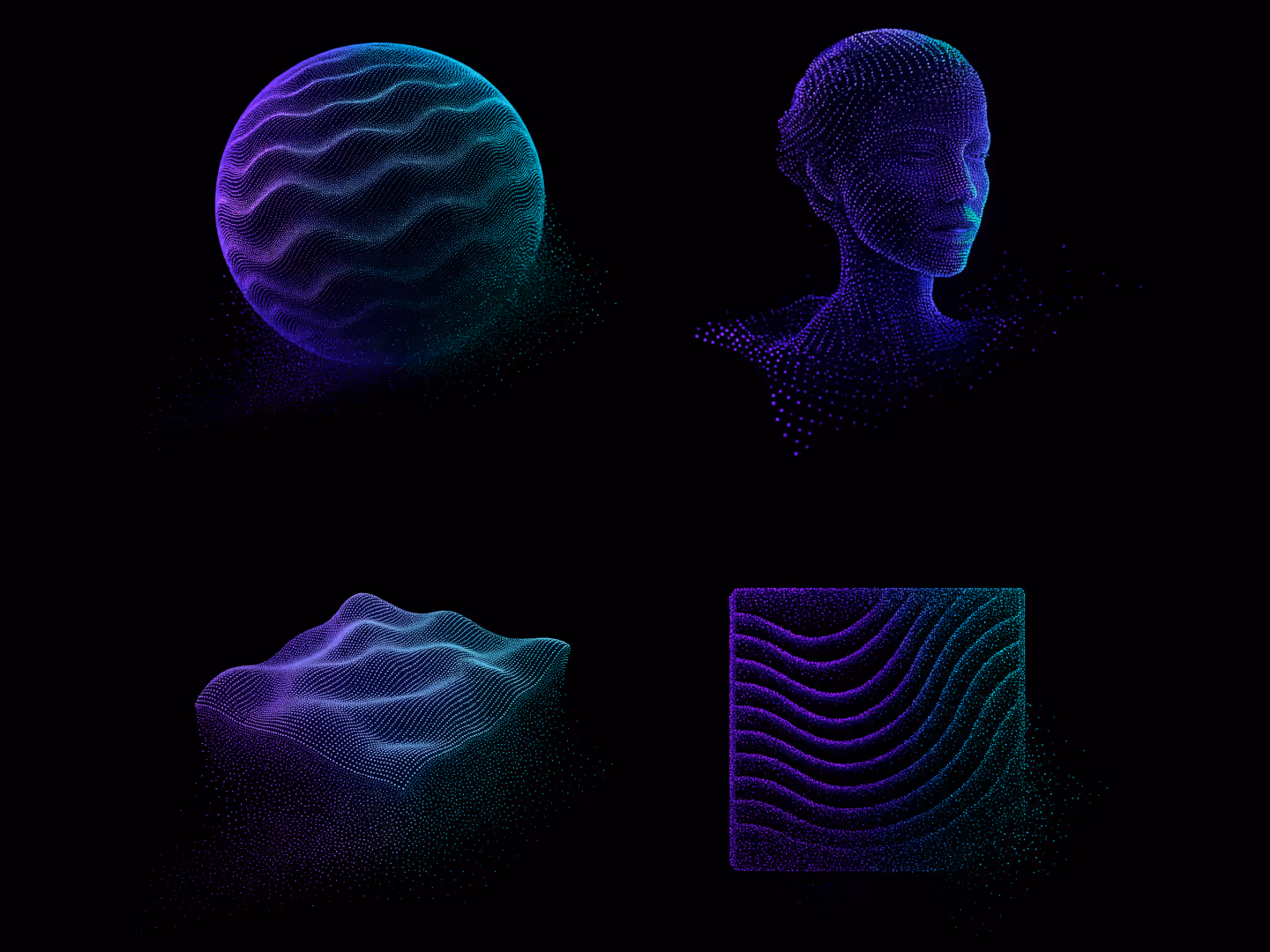 Images for website case studies made of dark 3D particles designed by Webflow premium partner Jaro for EASL TECH.