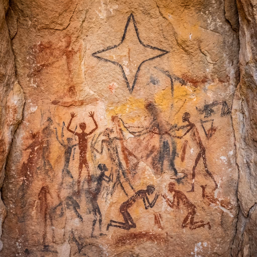 Conceptual cave art illustrating the 2027 AI monopoly where the Gemini model dominates the software landscape.