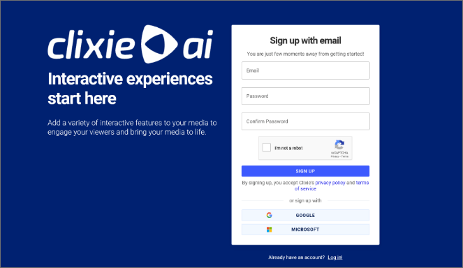 Clixie AI Login Page