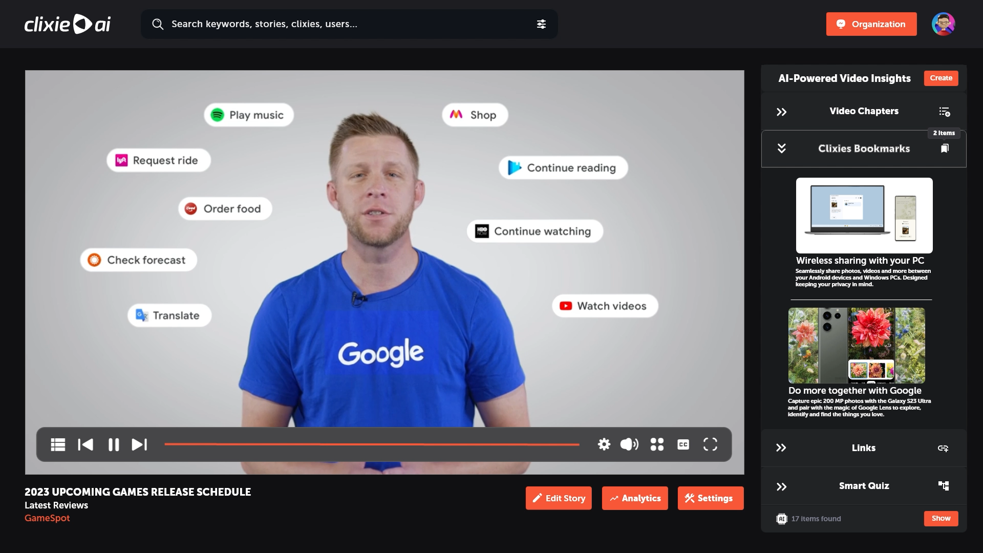 Clixie Interactive Video Platform interface