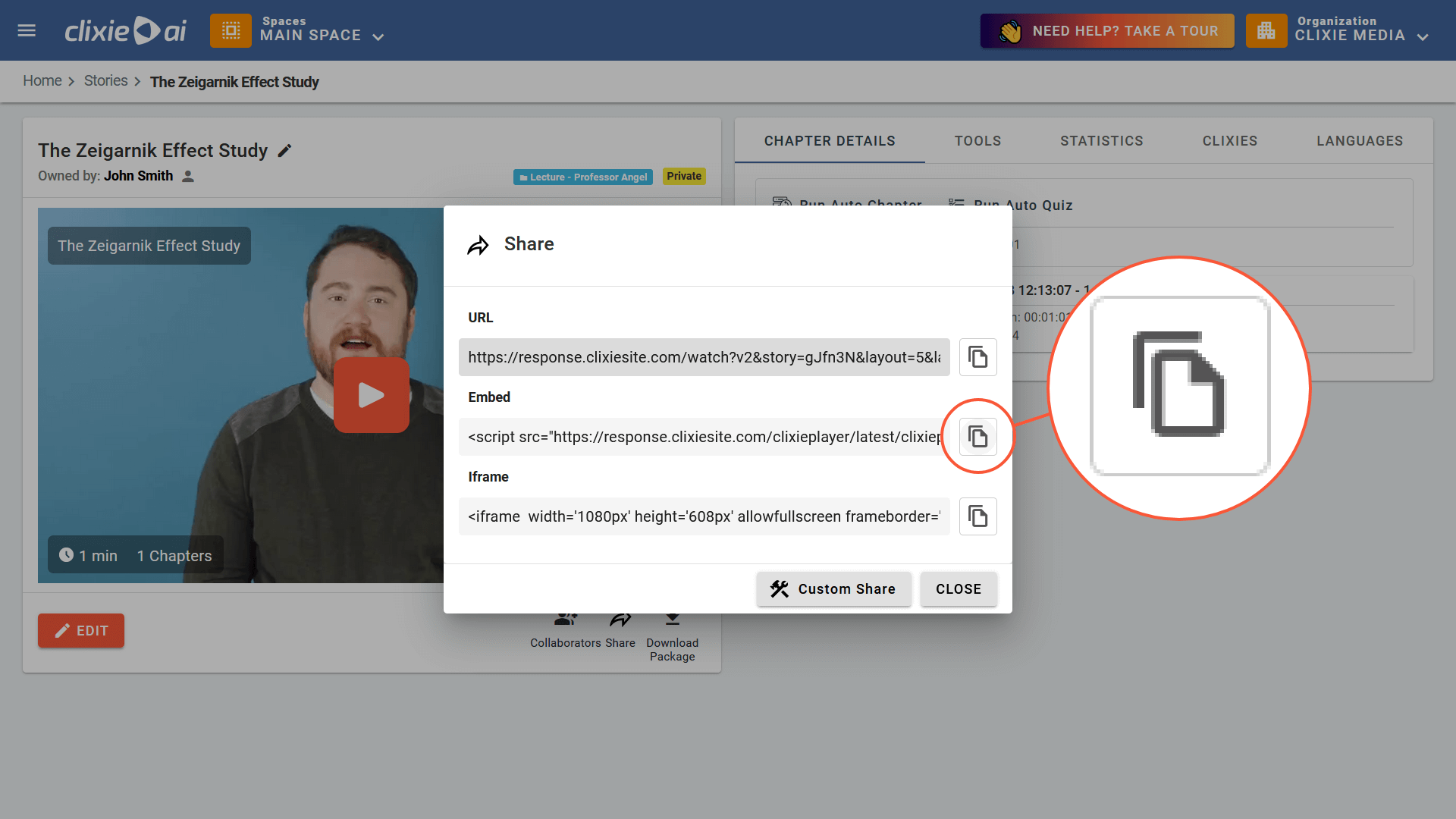 Copy embed video code