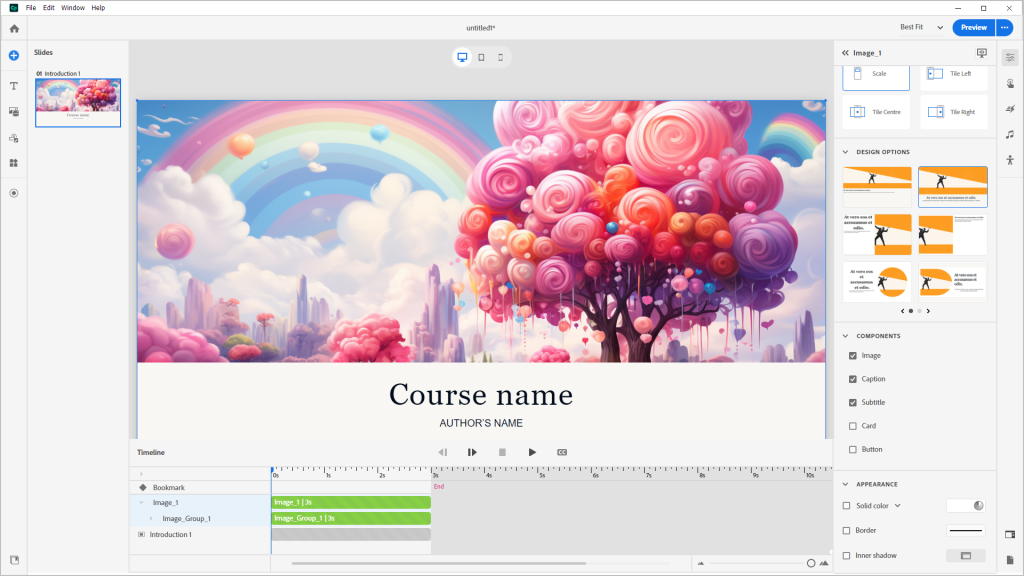 Adobe Captivate is Adobe's e-learning authoring tool