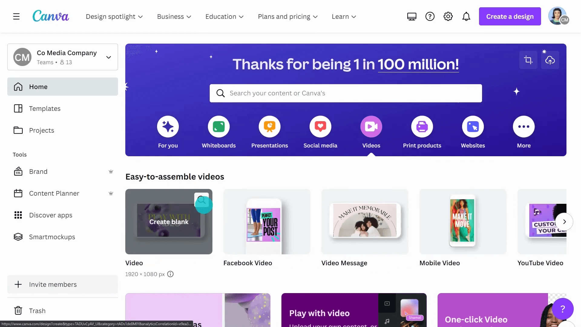 Make a video on canva: Pick a Video Template