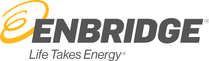 Enbridge logo with an orange swirl symbol followed by the word 'ENBRIDGE' in bold gray letters and the tagline 'Life Takes Energy' underneath.
