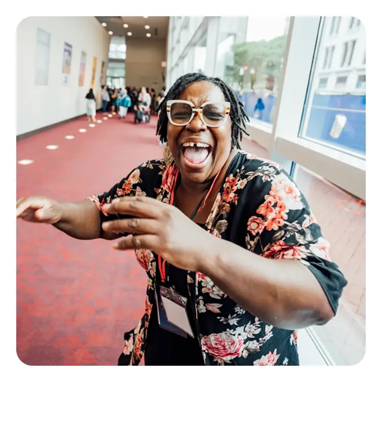 Awake America - woman welcoming attendees at Christian revival prayer meeting
