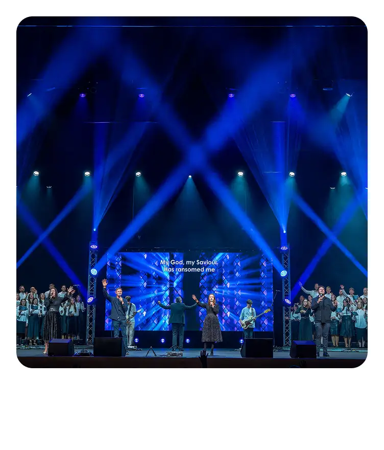 Awake America - worship band and choir on stage during prayer for America gathering