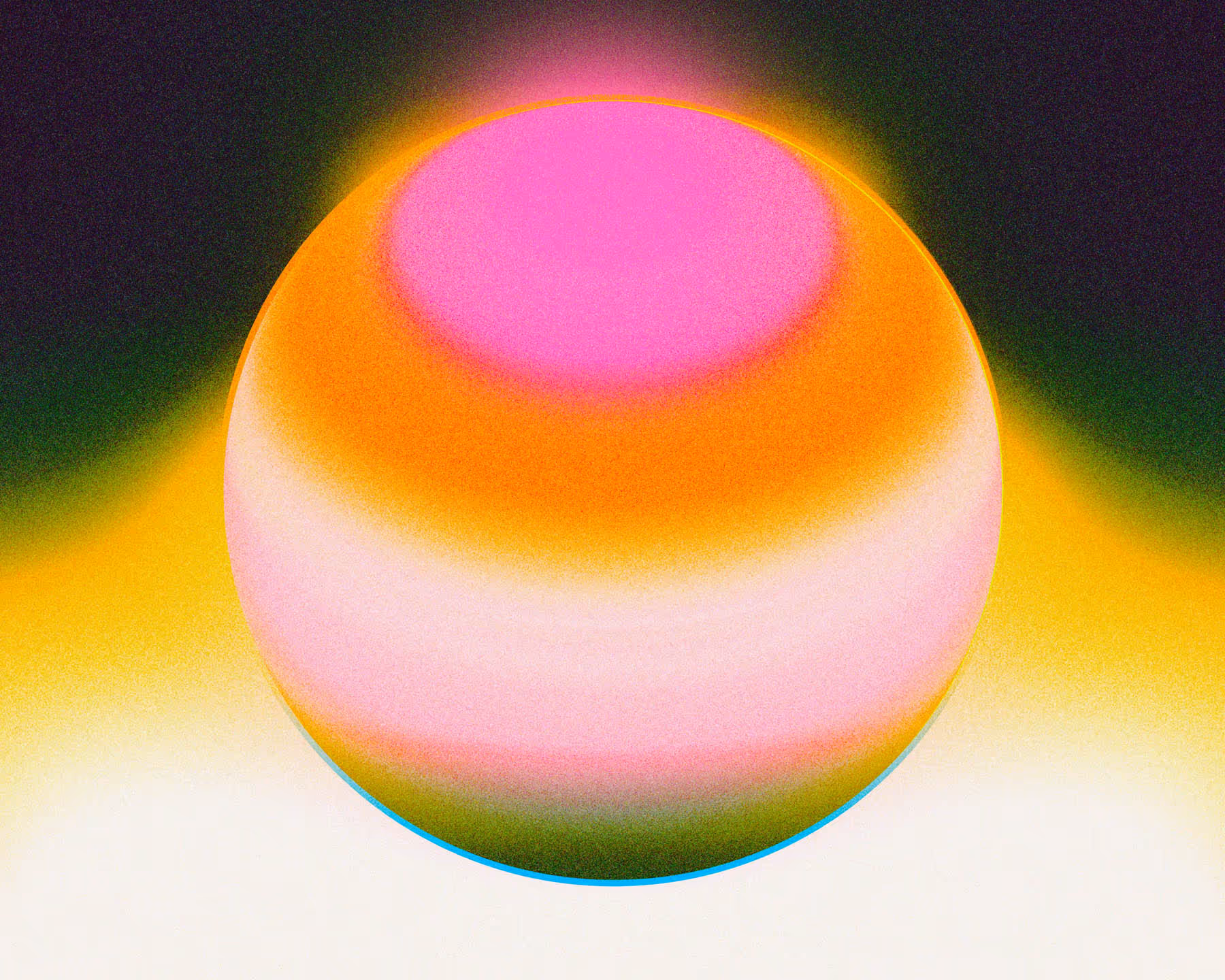 USEFUL - Abstract colorful orb with gradients of pink, orange, yellow, and green against a dark background.