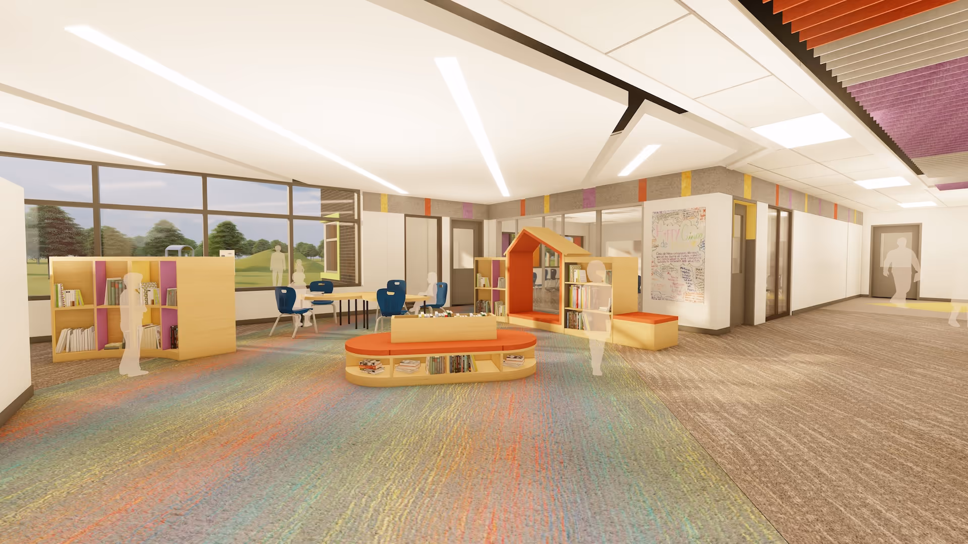 rendering of children's play zone in interior building