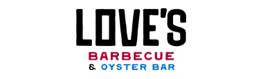 Love’s Barbecue & Oyster Bar logo with black, red, and blue text