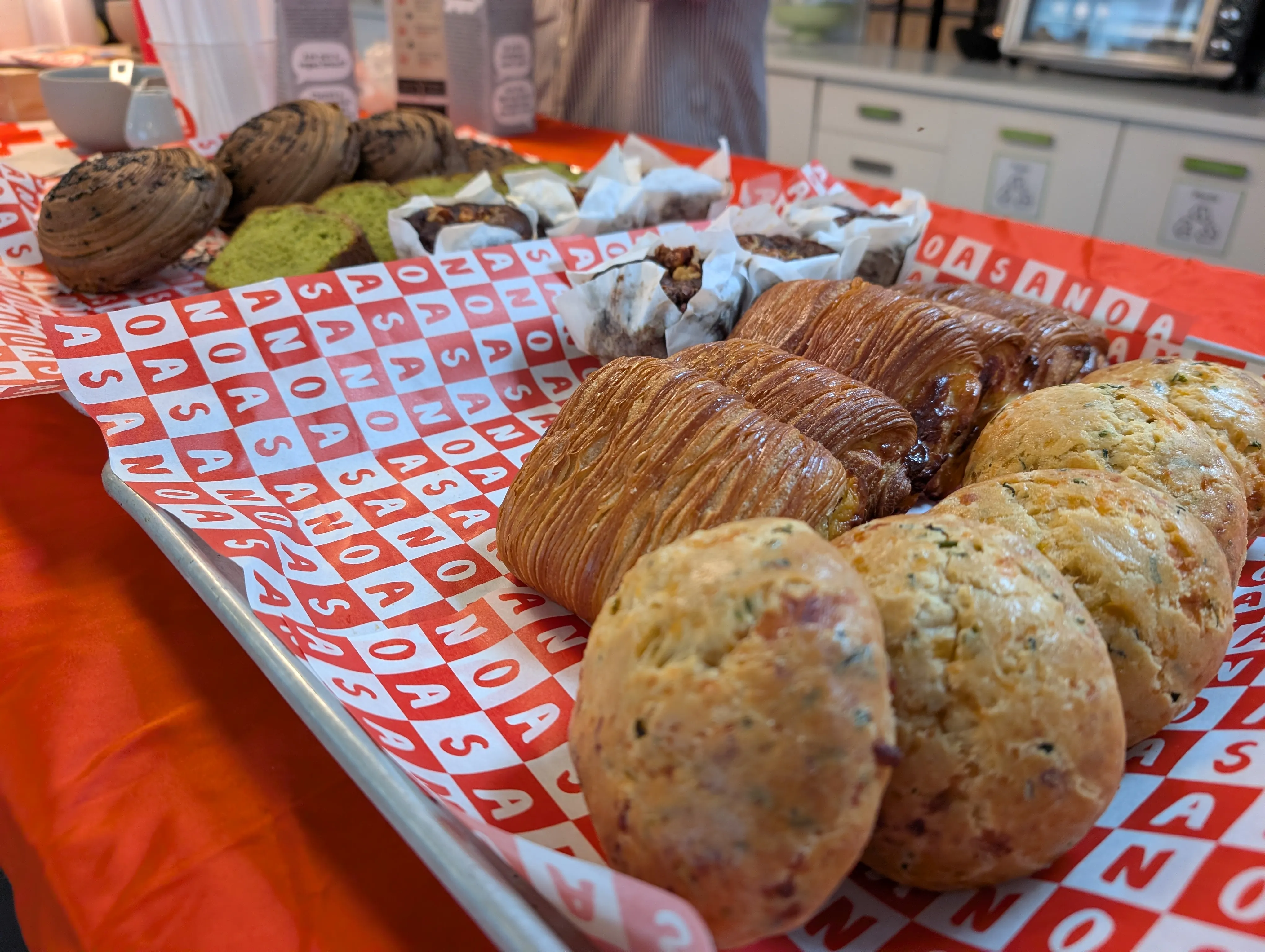 Matcha bar spread with pastries