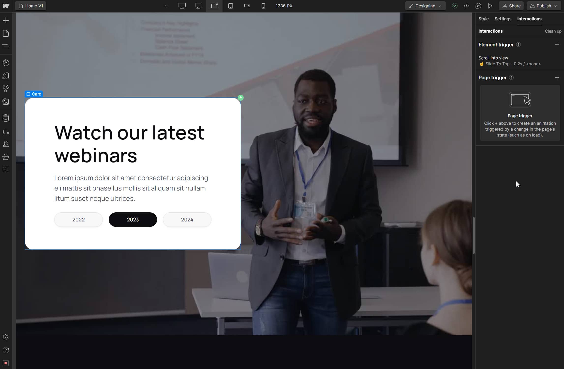 Webinar X Webflow Template And Ui Kit - Animations