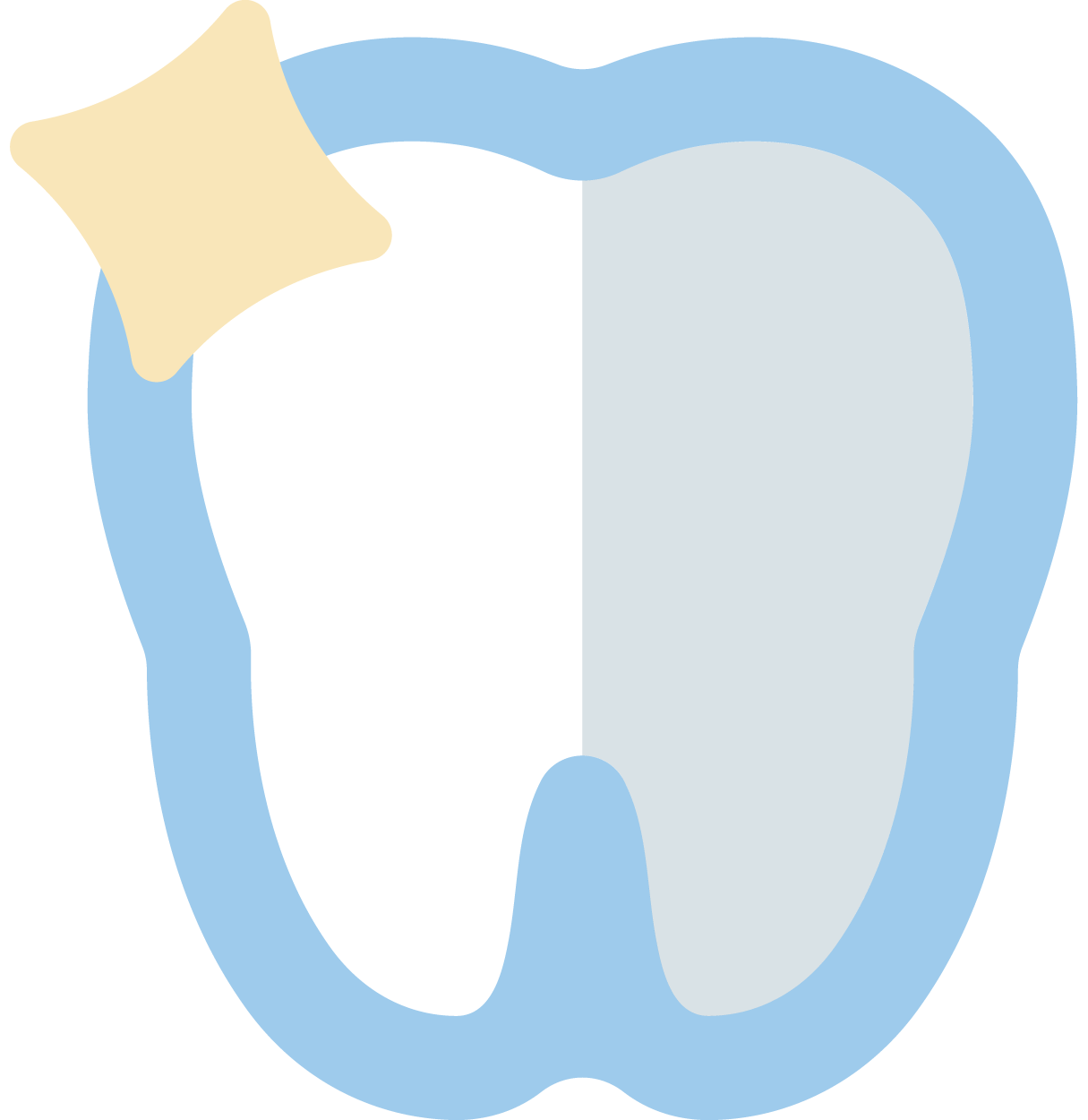 Illustration of a tooth with a shiny star on the upper left signifying cleanliness or whitening.